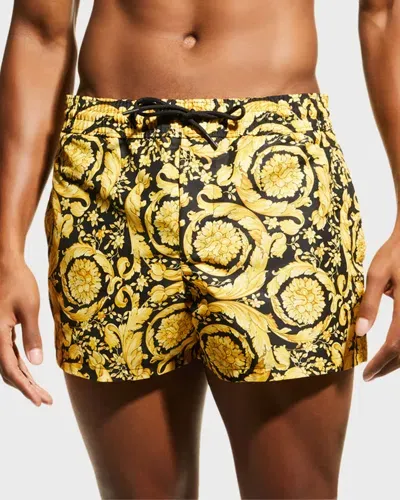 Versace Men's Barocco Short Swim Trunks In Yellow