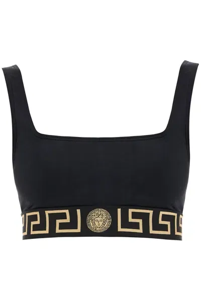 Versace Black Greca-print Bikini Top