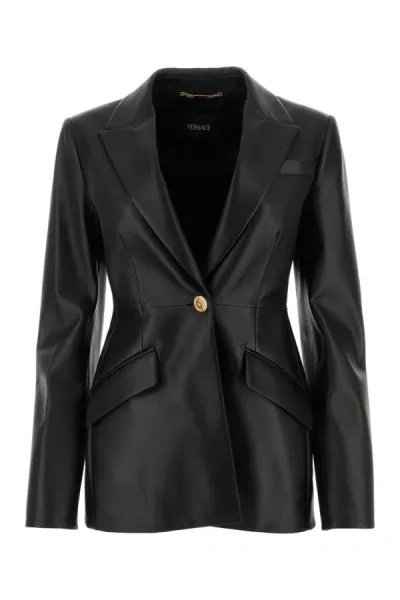 Versace Woman Black Leather Blazer