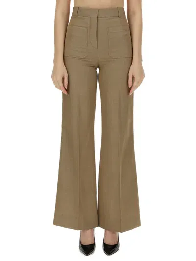 Victoria Beckham Alina Wool Wide-leg Pants In Beige