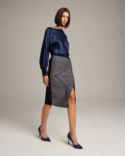 Voz Arrow Wrap Pencil Skirt In Charcoal/ivory