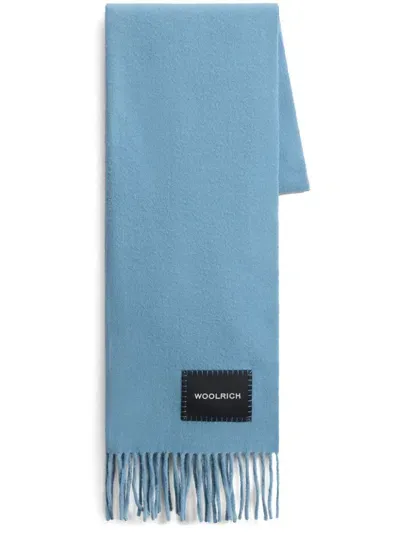 Woolrich Logo-patch Virgin Wool Scarf In Blue