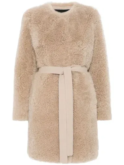 Yves Salomon Shearling Coat In A2048 Beige