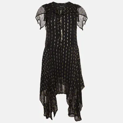 Pre-owned Zadig & Voltaire Black/gold Crepe Rool Shiny Ruffled Dress M