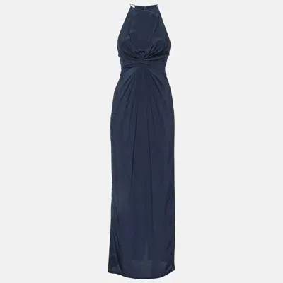 Pre-owned Zimmermann Midnight Blue Silk Halter Neck Maxi Dress S In Navy Blue