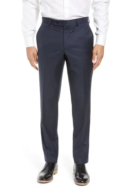 Ted Baker Jefferson Flat Front Wool Dress Pants In Navy