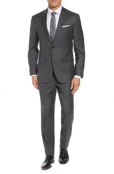 Ted Baker Jay Trim Fit Solid Wool Suit In Charcoal