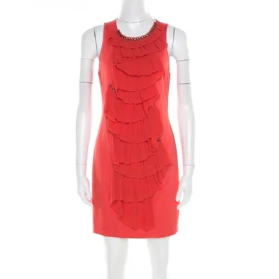 Pre-owned 3.1 Phillip Lim Orange Stretch Knit Chiffon Ruffled Embellished Sleeveless Dress M