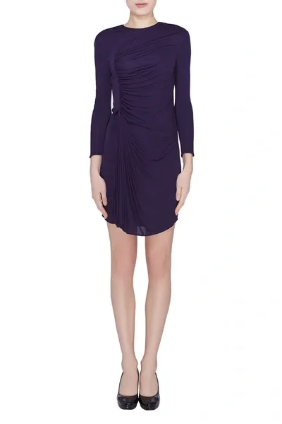 Pre-owned 3.1 Phillip Lim Purple Jersey Ruched Front Draped Long Sleeve Dress Xs