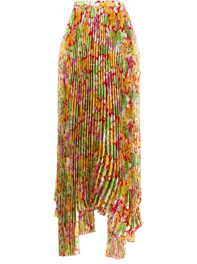 Plan C Asymmetric Pleated Skirt In Multicolor