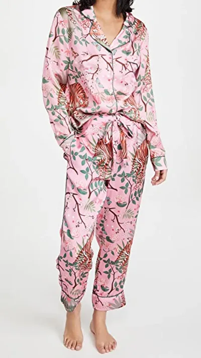 Karen Mabon Tiger Blossom Pajama Set In Orange