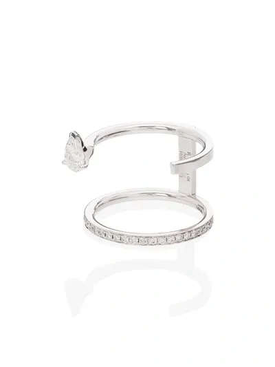 Repossi 18kt White Gold And Diamond Serti Sur Vide Ring In Silver