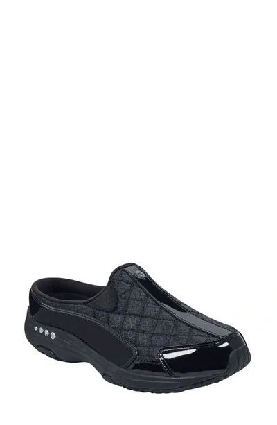 Easy Spirit Traveltime Classic Clogs - Wide In Black/silver Patent