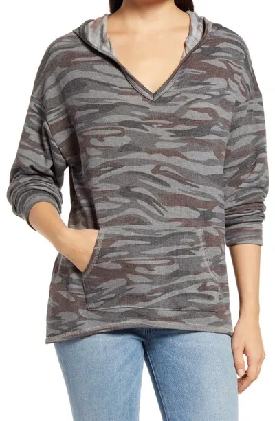 Loveappella Camo V-neck Hoodie In Gray