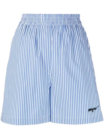 Msgm Elasticated-waist Striped Cotton-blend Shorts In Blue