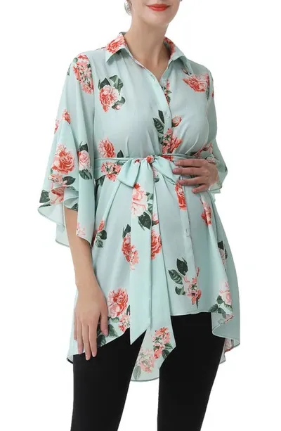 Kimi And Kai Emma Floral Belted Maternity & Nursing Tunic In Multicolored