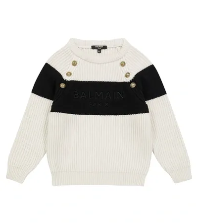 Balmain Kids' Virgin Wool Blend Knit Sweater In Neutrals