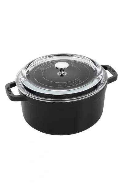 Staub Cast Iron Cocotte With Glass Lid In Black