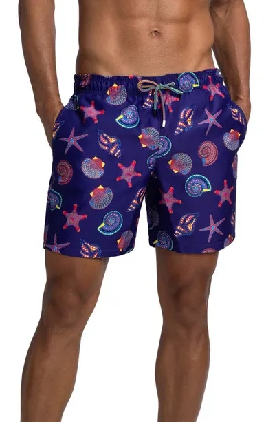 Bugatchi Seashell Print Swim Trunks In Night Blue