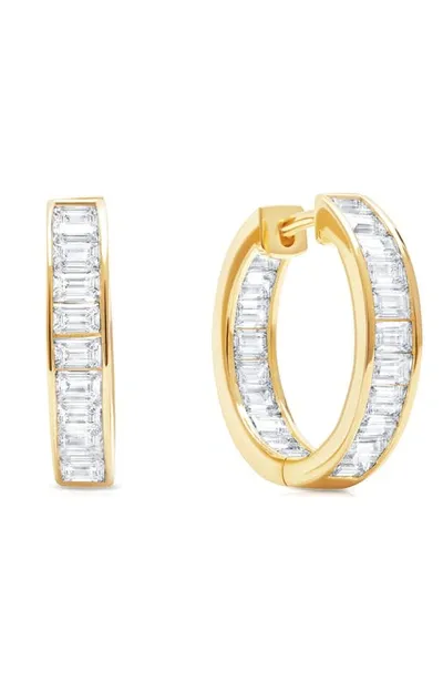 Crislu Baguette Cubic Zircoia Huggie Hoop Earrings In 18kt Yellow Gold