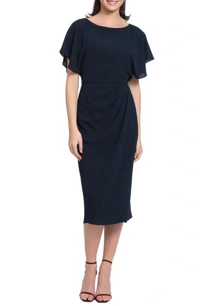 Maggy London Flutter Sleeve Midi Dress In Navy