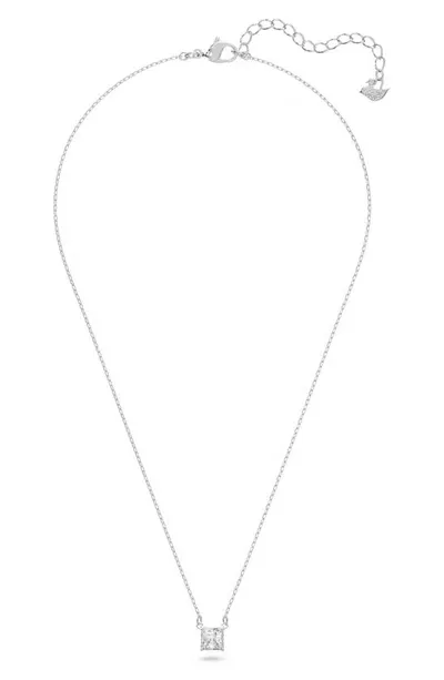 Swarovski Attract Square Crystal Pendant Necklace In Silver Tone, 14.87-16.87 In Neutral