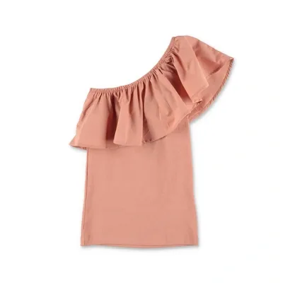 Molo Kids' Girl's Rebecca One Shoulder Ruffled Top In Muted Rose