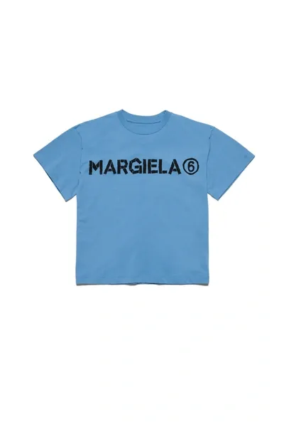 Mm6 Maison Margiela Kids' Crew-neck Jersey T-shirt With Logo In Blue