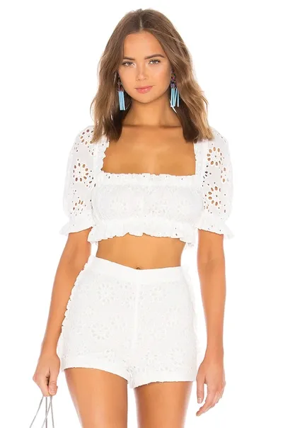 Lpa Cropped Peasant Top With Puff Sleeves In White