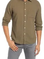 Kato Slim Fit Double Gauze Organic Cotton Button-up Shirt In Military Green