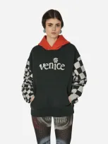 Erl Venice Checked Sleeve Hooded Sweatshirt In Black