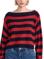 Free People Into The Blue Stripe Crop Sweater In 레드 콤보