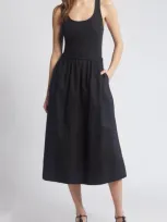 Nation Ltd Sadelle Stretch Cotton Midi Dress In Black