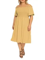 Standards & Practices Plus Smocked Midi Dress In Pale Banana