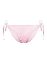 Versace Barocco Printed Tie Detailed Bikini Bottoms In Rosa